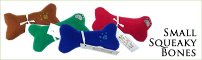 Take a look at our range of Small Squeaky Bones Dog Toys in a fantastic range of materials and colours!